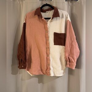 Vanilla Bay Colorblock Button-Down Shirt in Rust, Cream & Brown